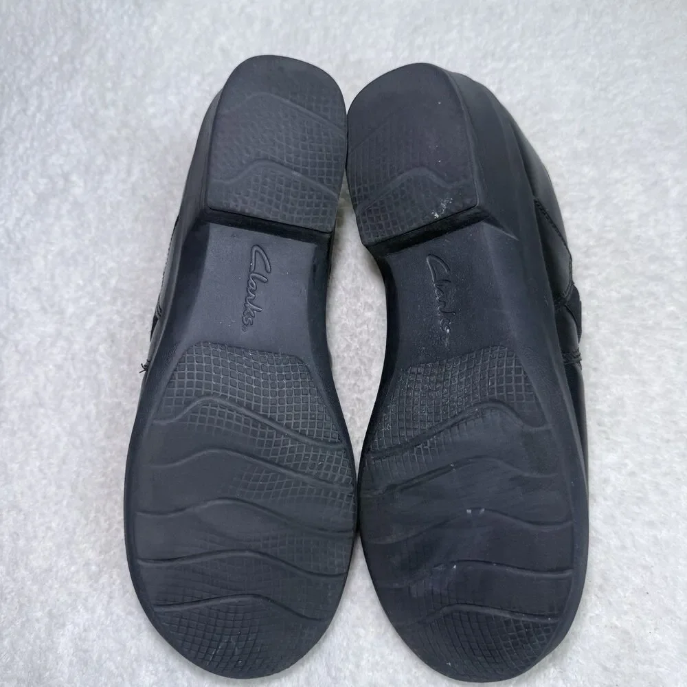 CLARKS Womens 11 Black Angie Pearl Leather Slip On Loafer Casual Comfort Shoe